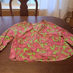 1XL green & pink blouse